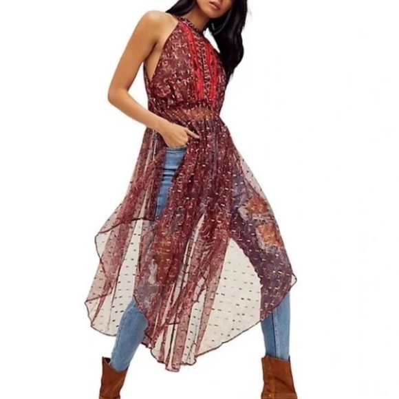 Free People | Ria Maxi Sleeveless Sheer Embroidered Boho Top Dress OB1192811 XS - Picture 16 of 16